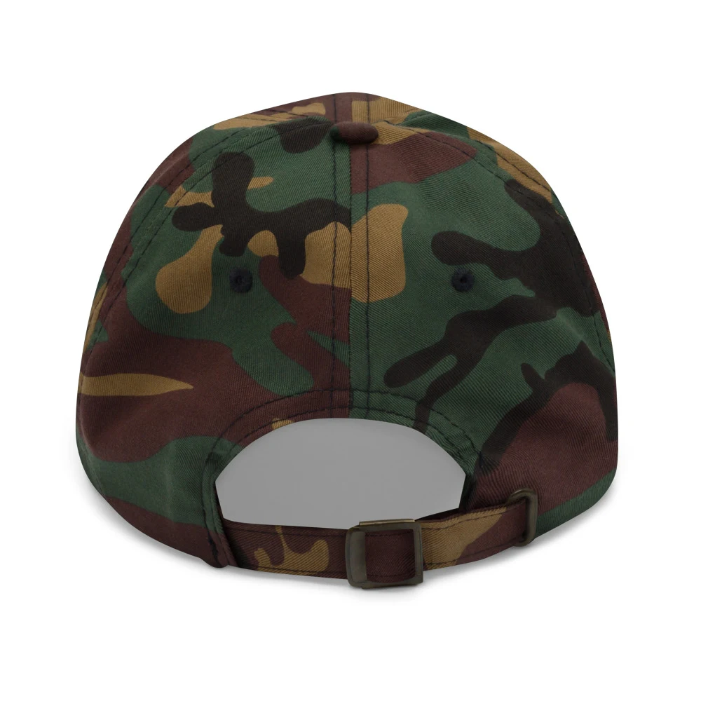 Ex Is Here Play It Petty Dad Cap Green Camo back view