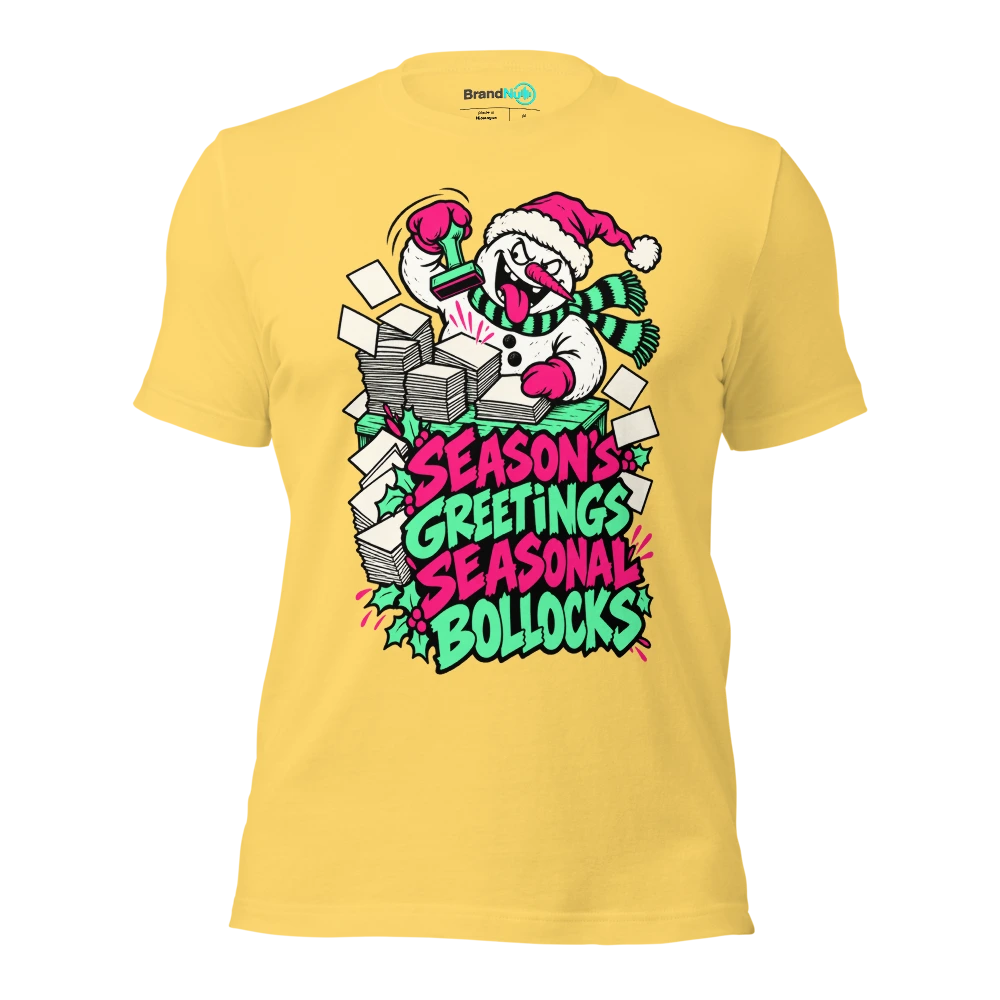 SEASON'S GREETINGS SEASONAL BOLLOCKS T Shirt Yellow Front