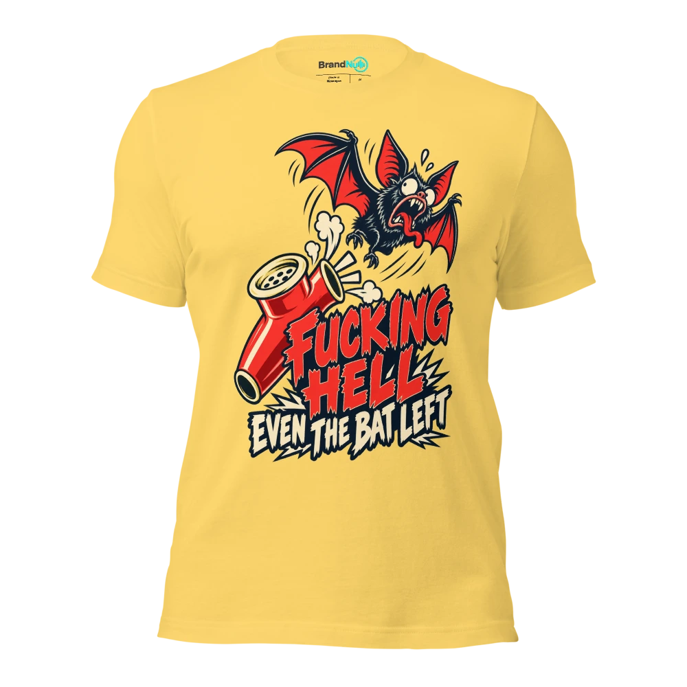 FUCKING HELL EVEN THE BAT LEFT T Shirt Yellow Front