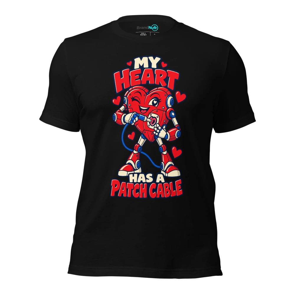 MY HEART HAS A PATCH CABLE T Shirt Black Front