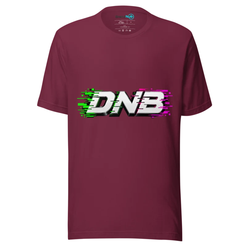 Glitch Fade Drum and Bass T Shirt - Digital Signal Green Screen Edition - Maroon
