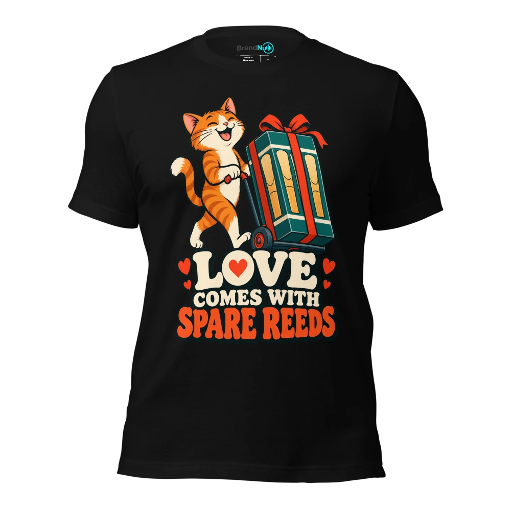 LOVE COMES WITH SPARE REEDS T Shirt Black Front