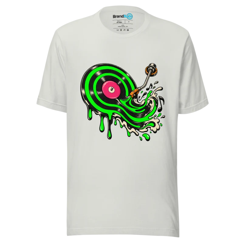BrandNu Liquid Vinyl – Electronic Music Graphic T-Shirt - Silver