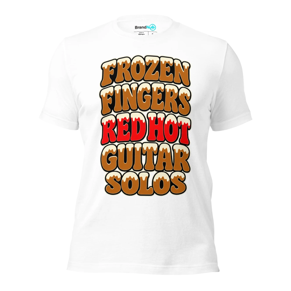 FROZEN FINGERS RED HOT GUITAR SOLOS T Shirt White Front