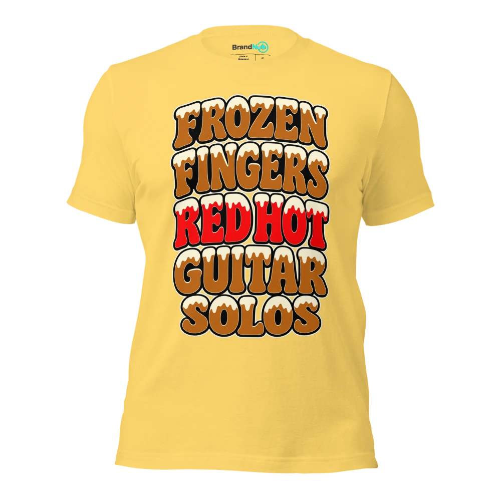 FROZEN FINGERS RED HOT GUITAR SOLOS T Shirt Yellow Front