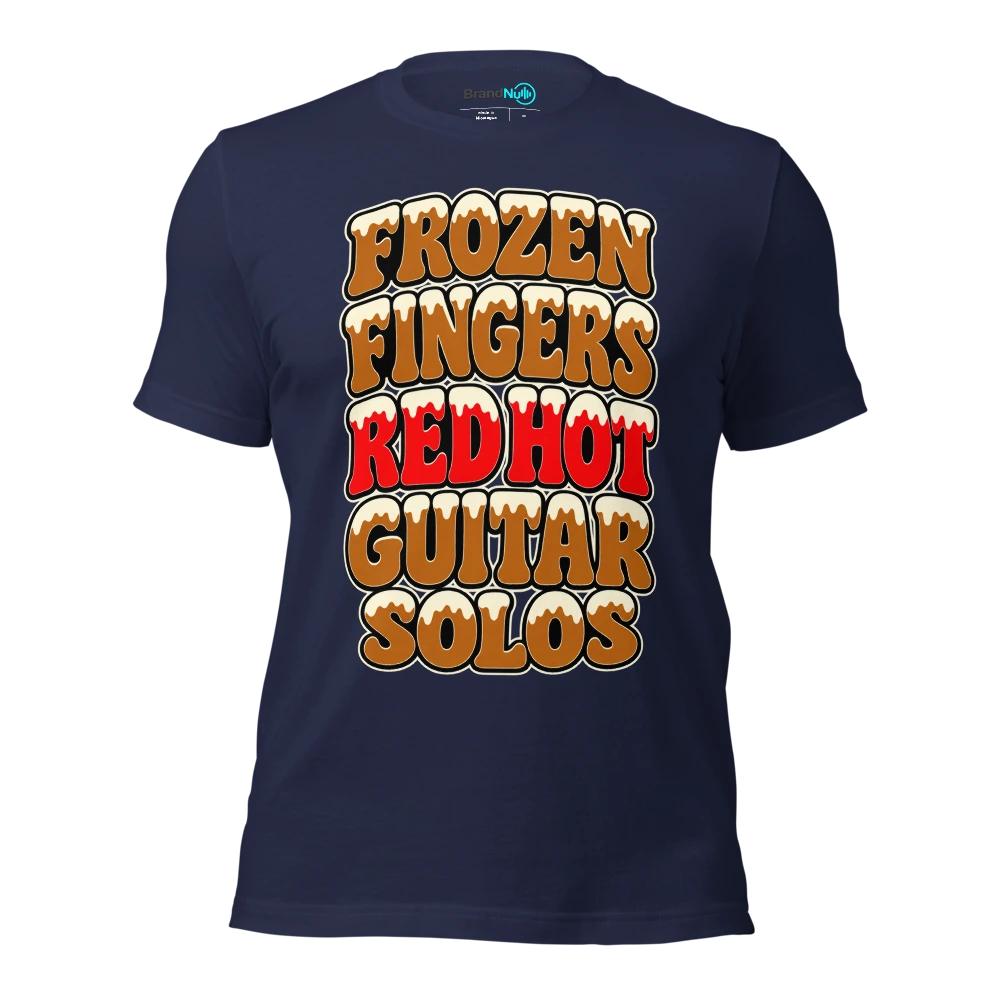 FROZEN FINGERS RED HOT GUITAR SOLOS T Shirt Navy Front