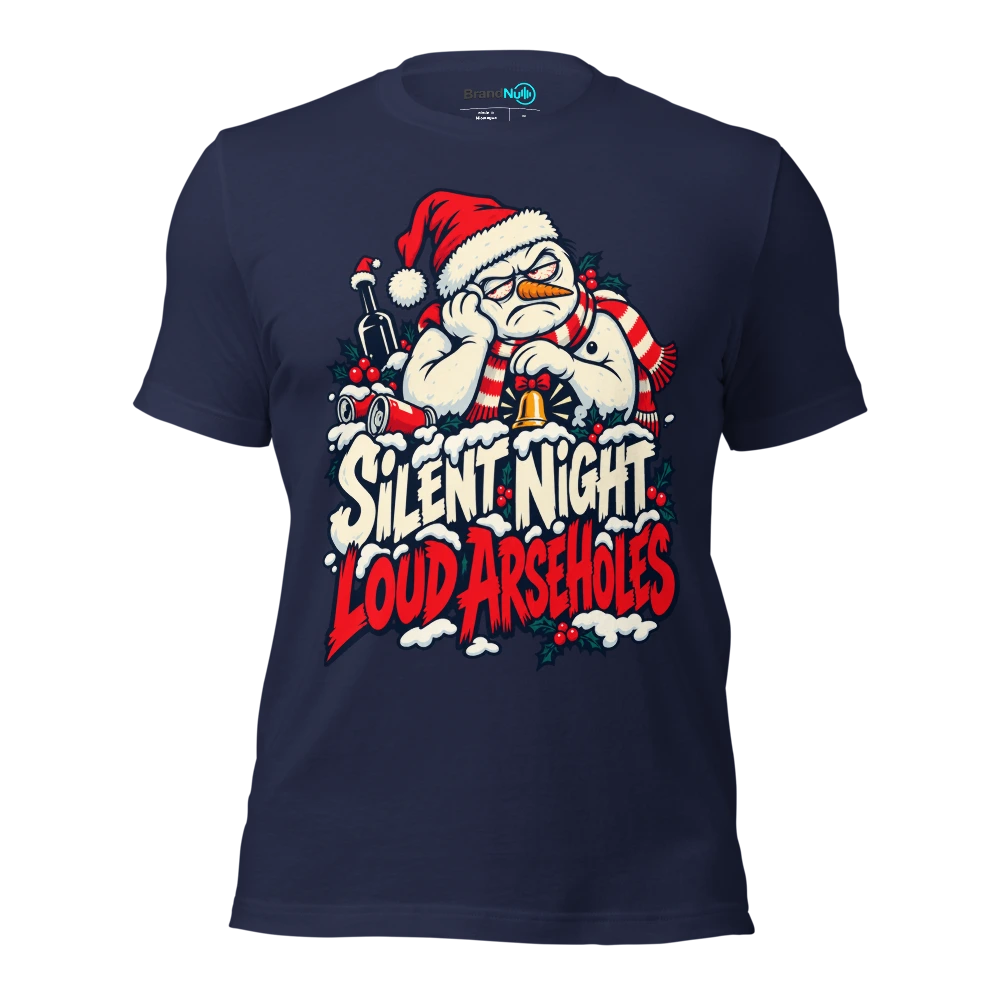 SILENT NIGHT LOUD ARSEHOLES T Shirt Navy Front