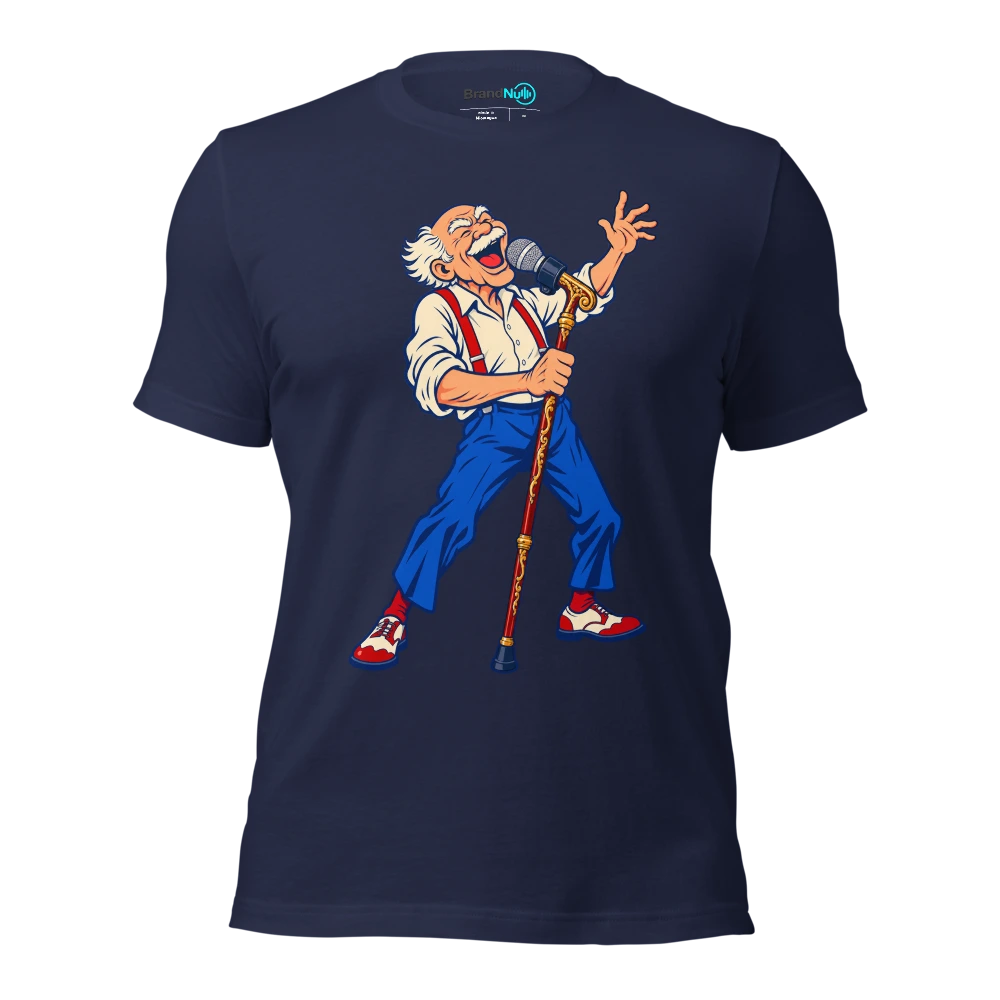 THIS WALKING STICK HAS A MICROPHONE CLIP T Shirt Navy Front