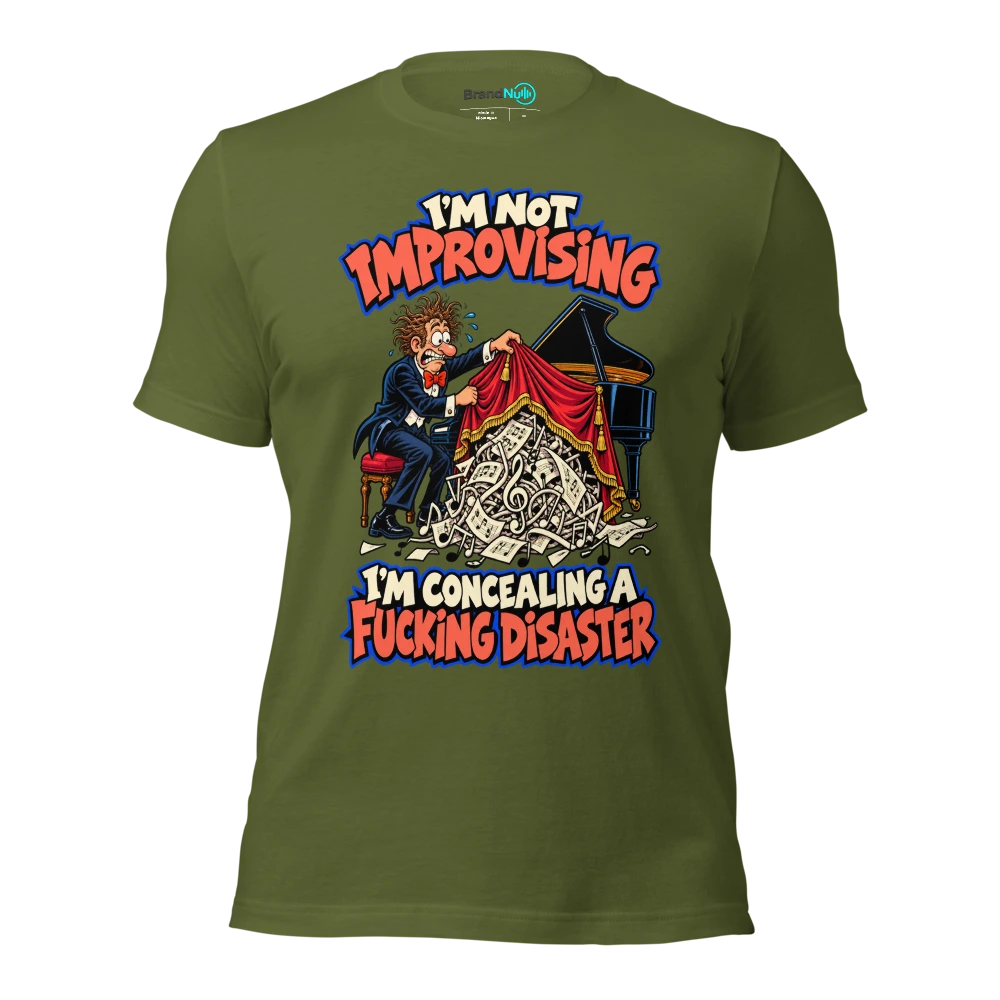 I'M NOT IMPROVISING I'M CONCEALING A FUCKING DISASTER T Shirt Olive Front