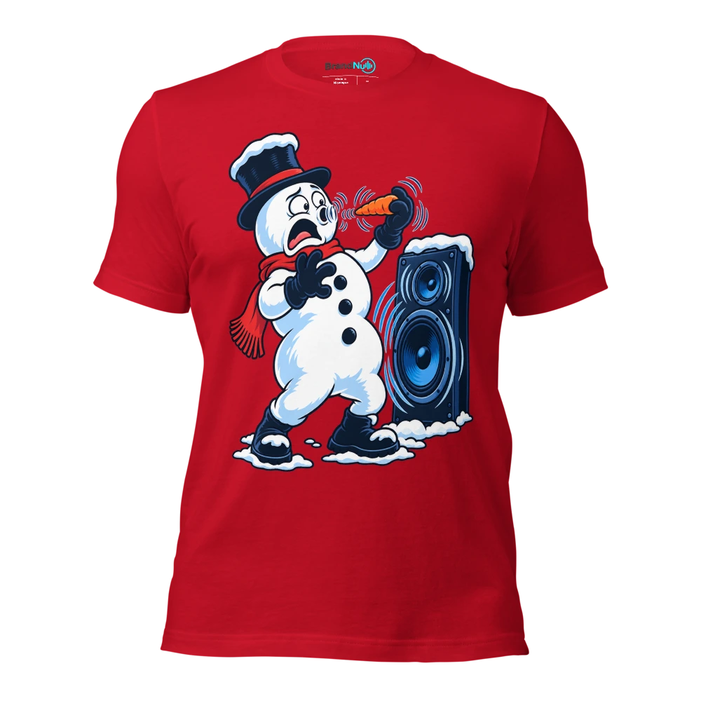 THE SNOWMAN HAS LOST HIS BASS FACE T Shirt Red Front