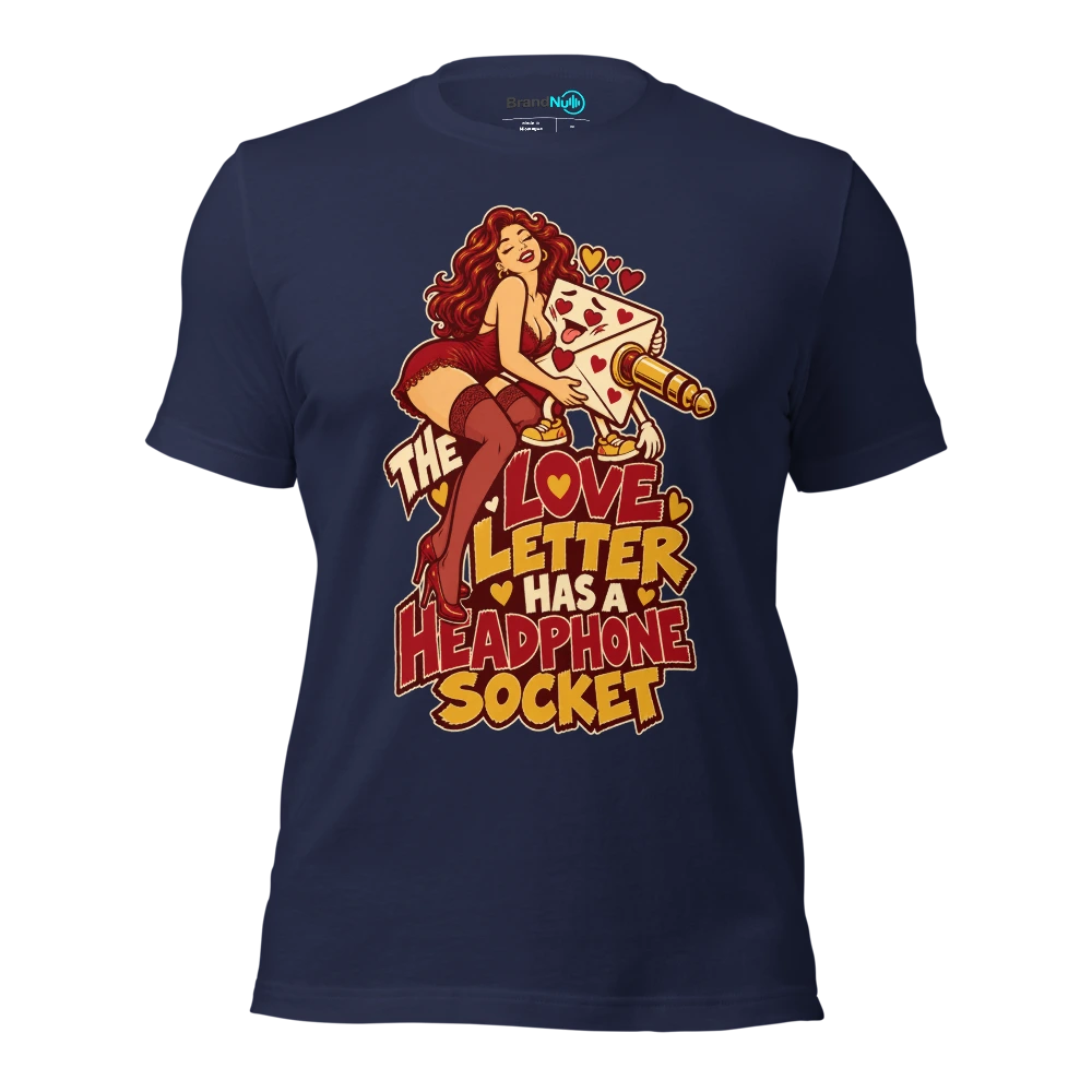 THE LOVE LETTER HAS A HEADPHONE SOCKET T Shirt Navy Front