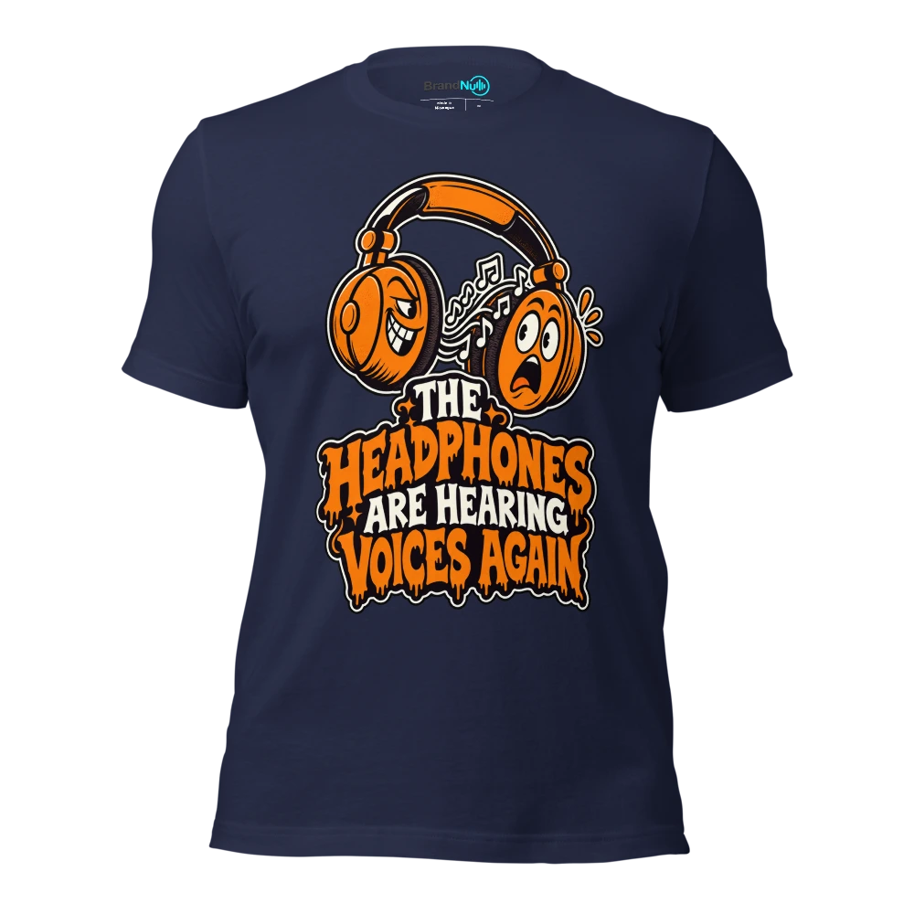 THE HEADPHONES ARE HEARING VOICES AGAIN T Shirt - Navy - front - Ghost 2