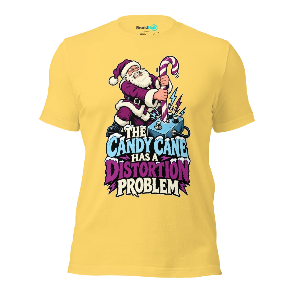 THE CANDY CANE HAS A DISTORTION PROBLEM T Shirt Yellow Front