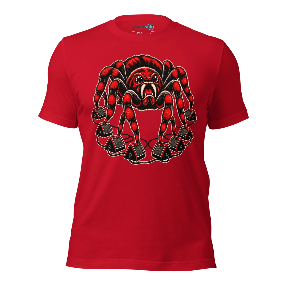 THE TARANTULA HAS REQUESTED EIGHT STAGE MONITORS T Shirt Red Front
