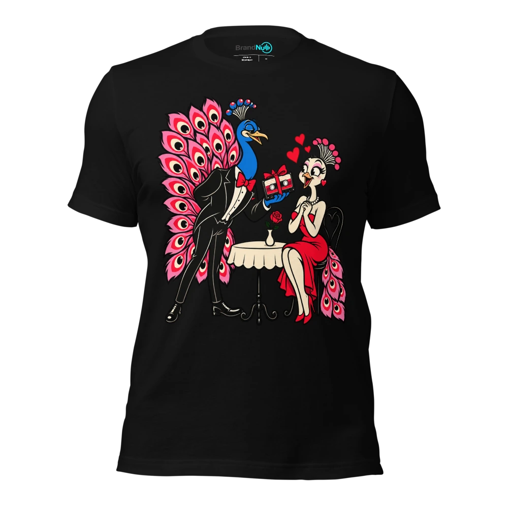 THE PEACOCK BROUGHT A DEMO TO THE DATE T Shirt Black Front