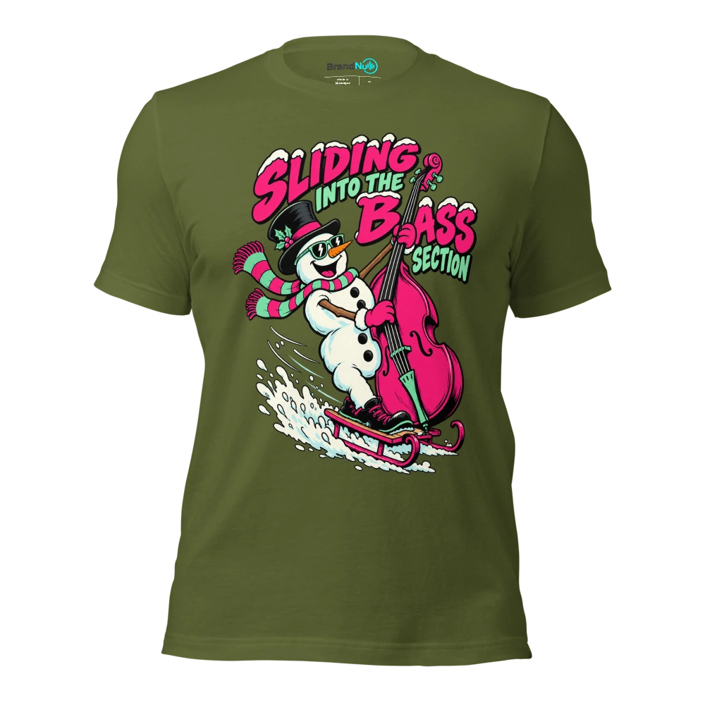 SLIDING INTO THE BASS SECTION T Shirt Olive Front