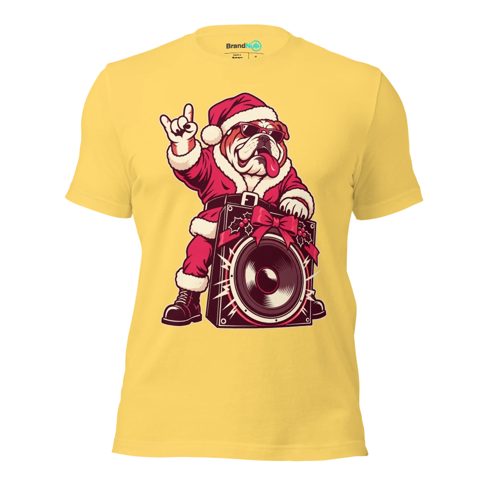 SANTA PAWS WANTS HEAVIER BASS T Shirt Yellow Front