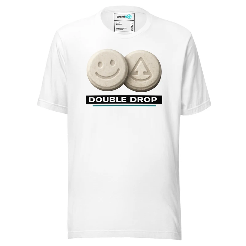Double Drop T Shirt – Smiley Pill Rave Reference - White