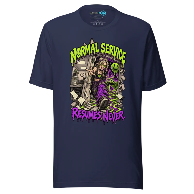 BrandNu Normal Service Resumes Never T-Shirt - Navy - Front