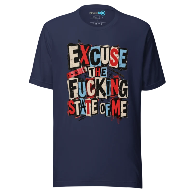 Excuse the State – Rave Slogan T Shirt Navy