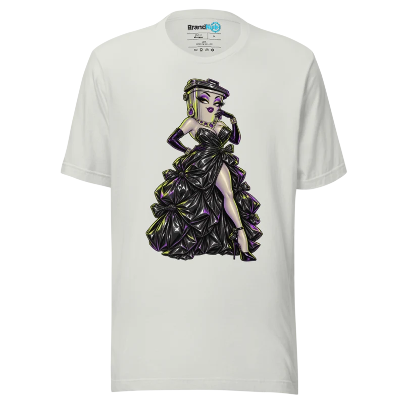 BrandNu Trash Bag Gown Bin Diva T-Shirt - Silver - Front