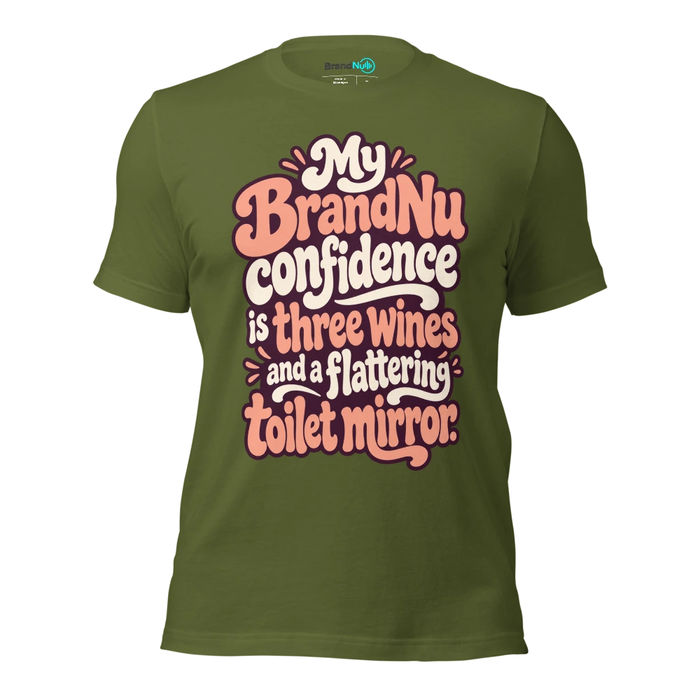 My BrandNu confidence is three wines and a flattering toilet mirror T Shirt Olive Front