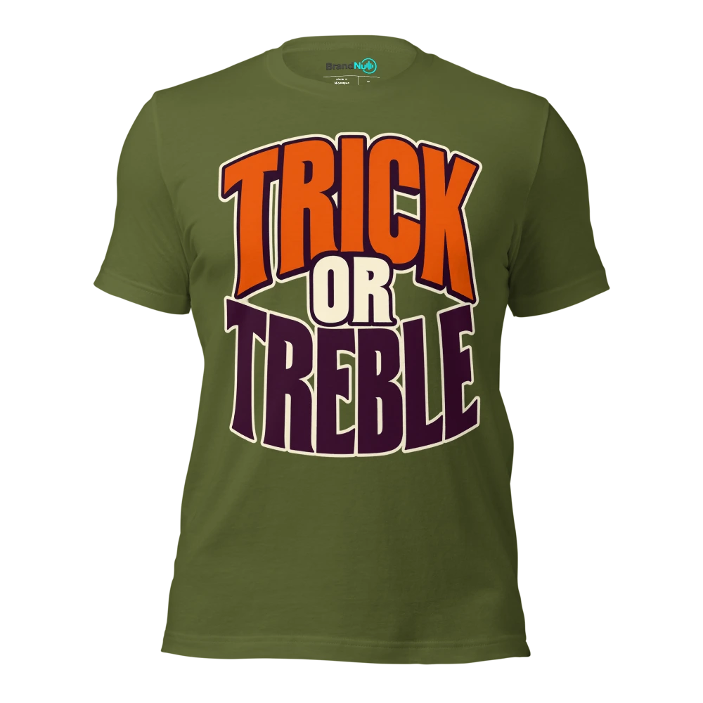 TRICK OR TREBLE T Shirt Olive Front