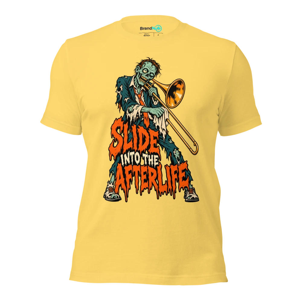 SLIDE INTO THE AFTERLIFE T Shirt Yellow Front