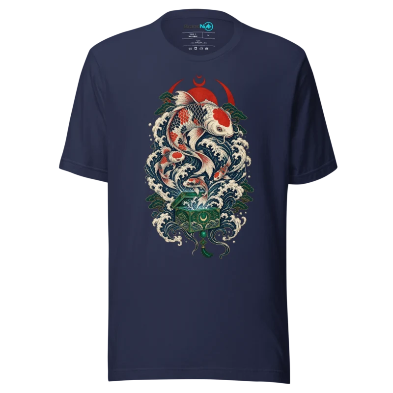Big Fish Small Fish Cardboard Box T Shirt - Rave Koi Edition - Navy