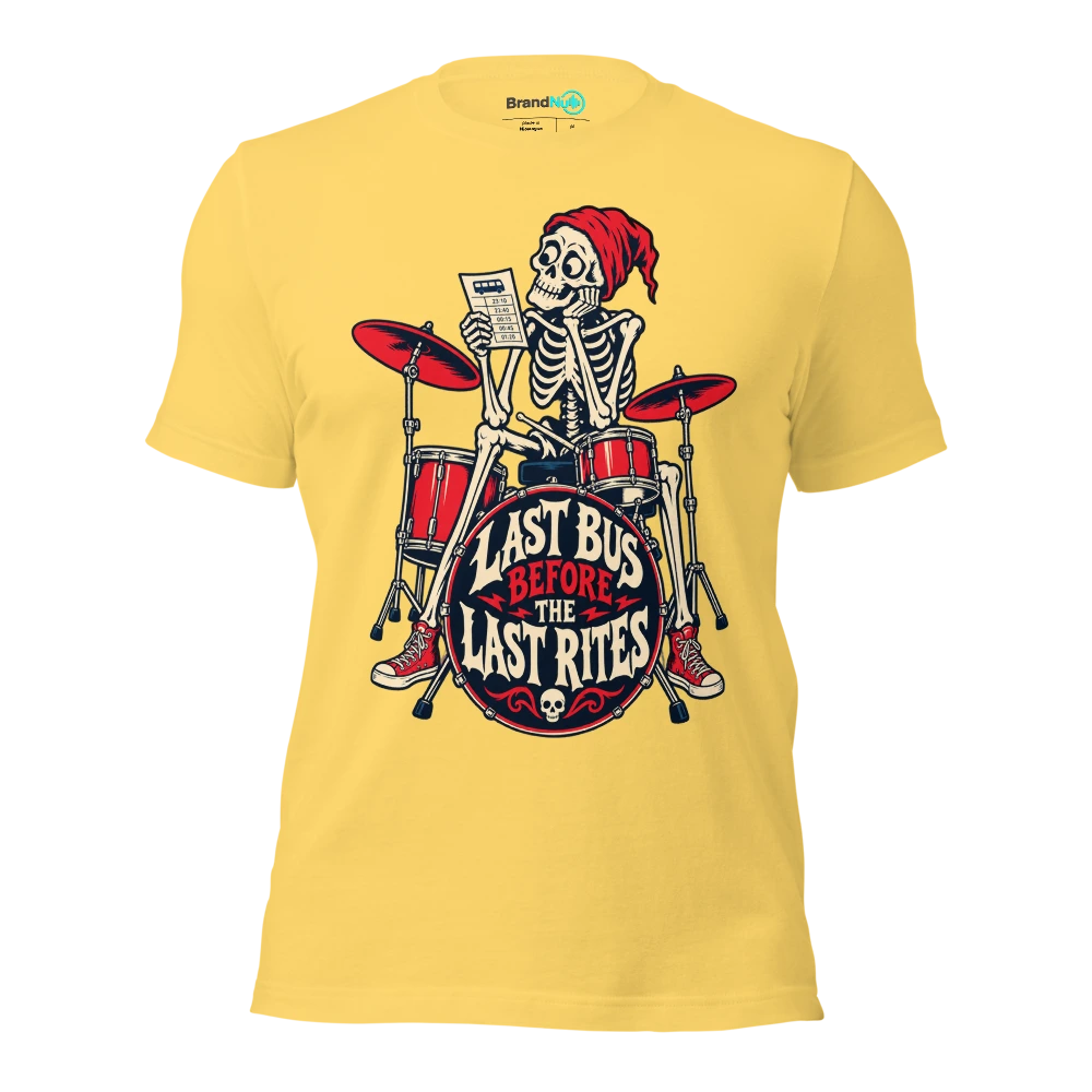 LAST BUS BEFORE THE LAST RITES T Shirt Yellow Front