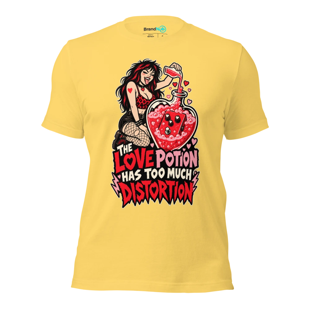THE LOVE POTION HAS TOO MUCH DISTORTION T Shirt Yellow Front