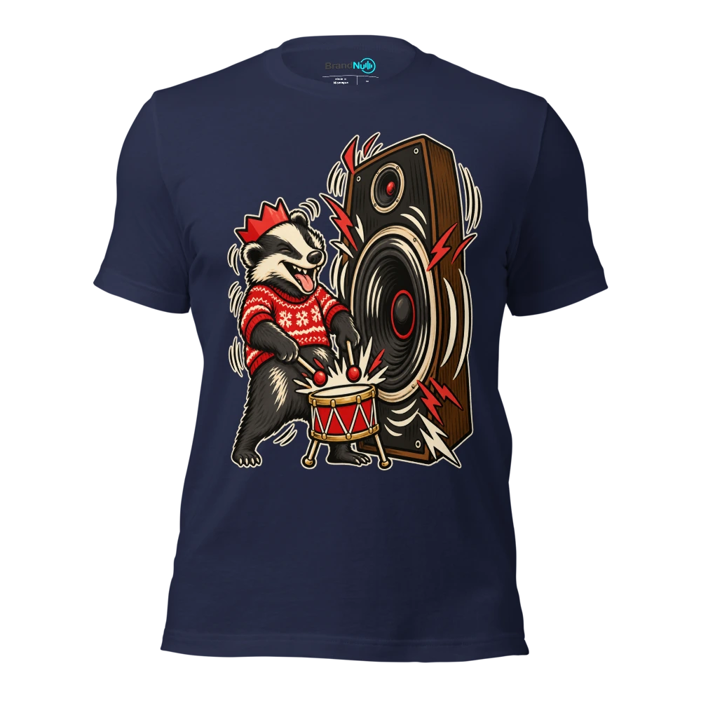 THE BADGER HAS BROUGHT FESTIVE DRUM AND BASS T Shirt Navy Front
