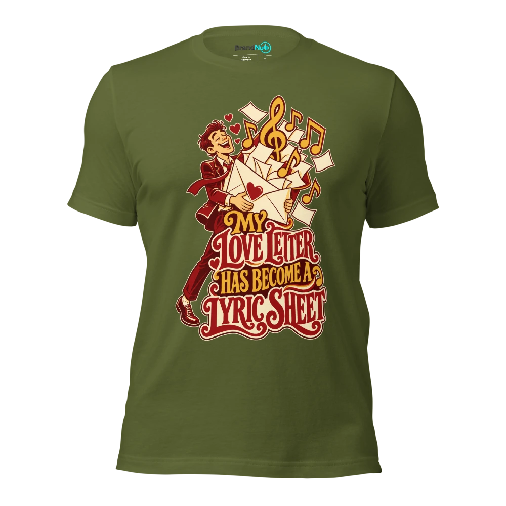 MY LOVE LETTER HAS BECOME A LYRIC SHEET T Shirt Olive Front
