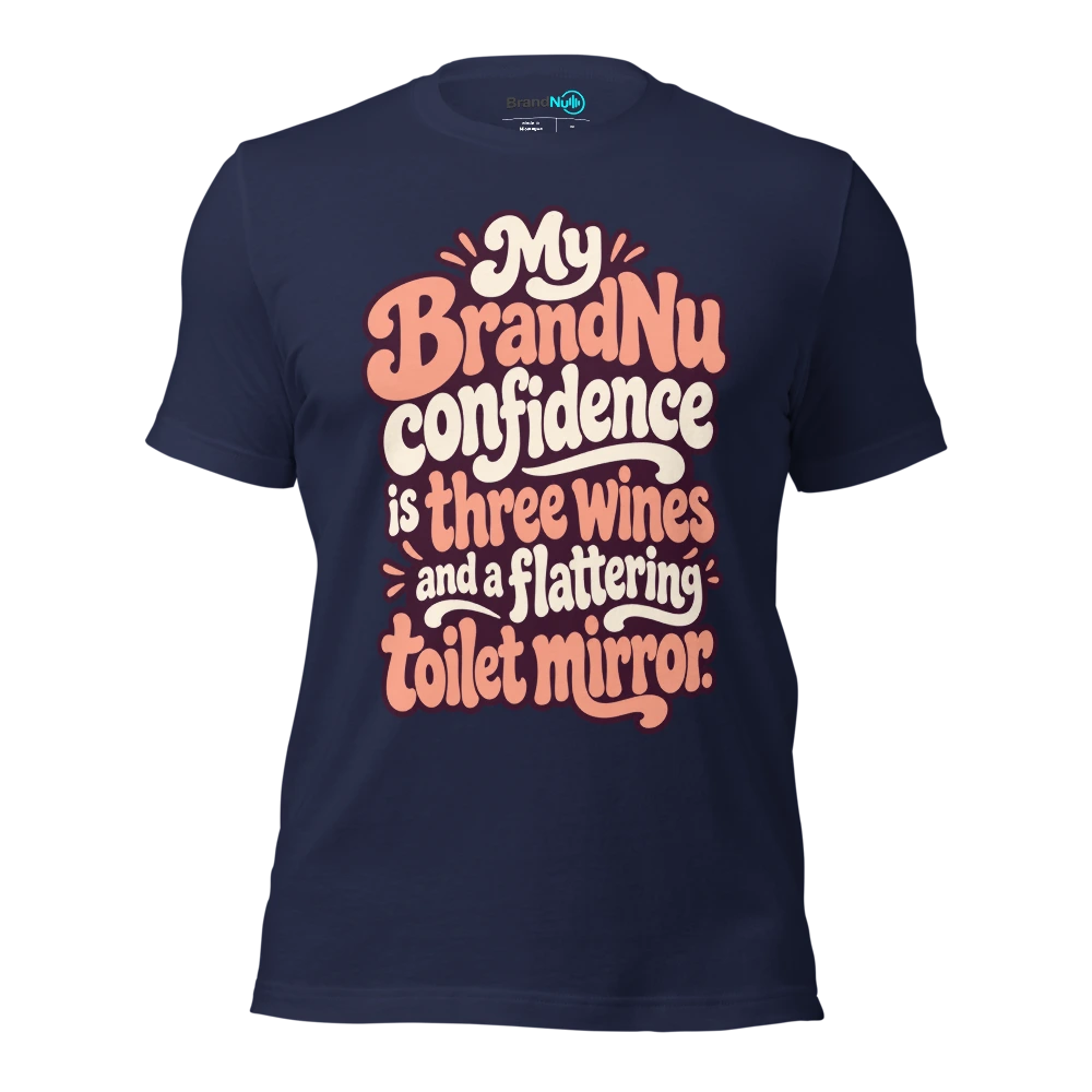 My BrandNu confidence is three wines and a flattering toilet mirror T Shirt Navy Front