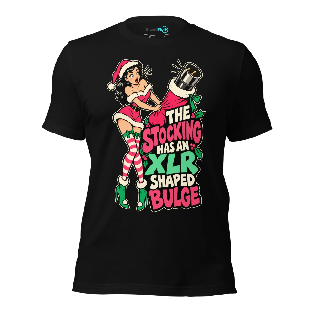 THE STOCKING HAS AN XLR SHAPED BULGE T Shirt Black Front