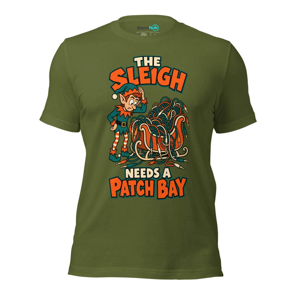 THE SLEIGH NEEDS A PATCH BAY T Shirt Olive Front
