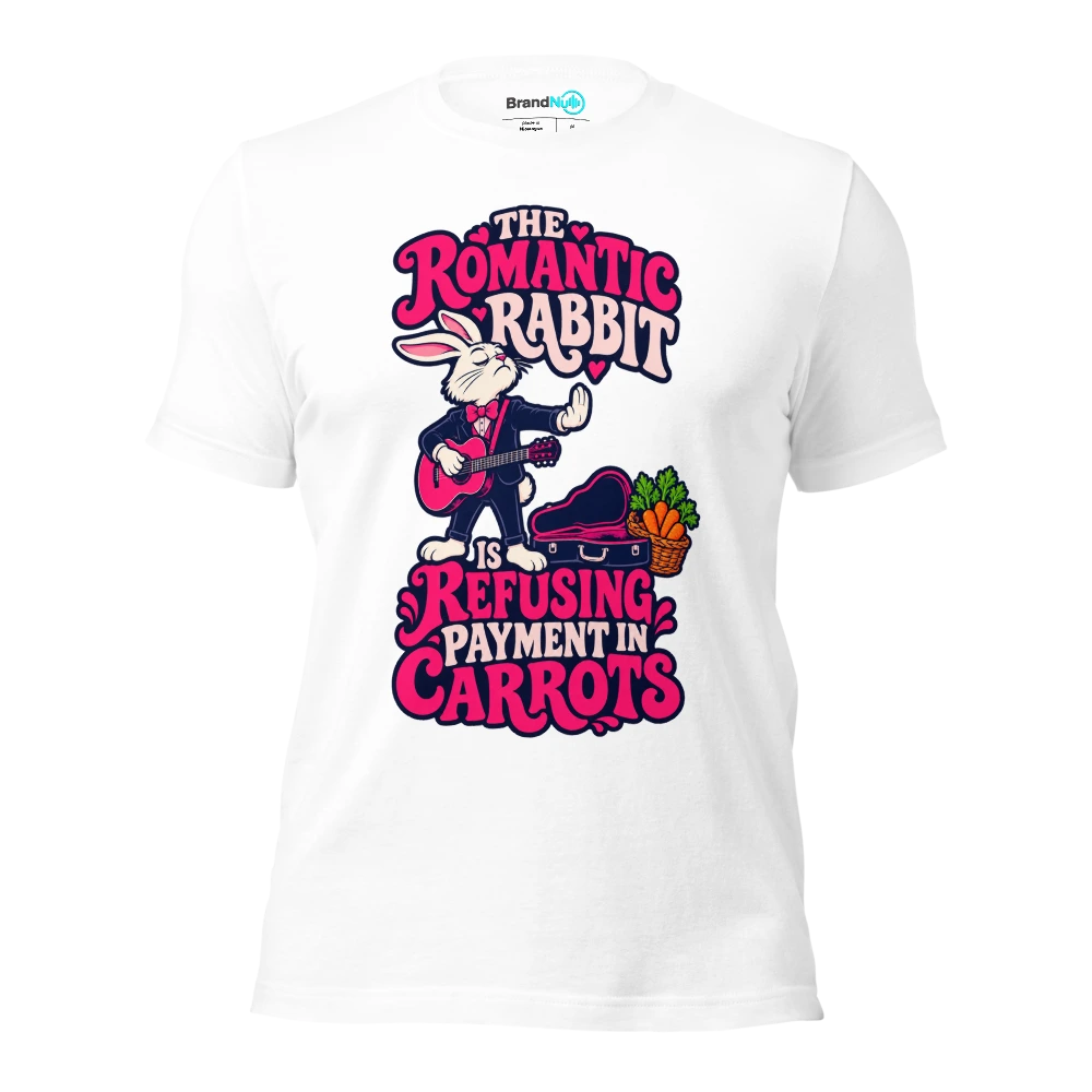 THE ROMANTIC RABBIT IS REFUSING PAYMENT IN CARROTS T Shirt White Front