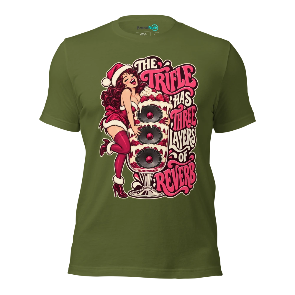 THE TRIFLE HAS THREE LAYERS OF REVERB T Shirt Olive Front
