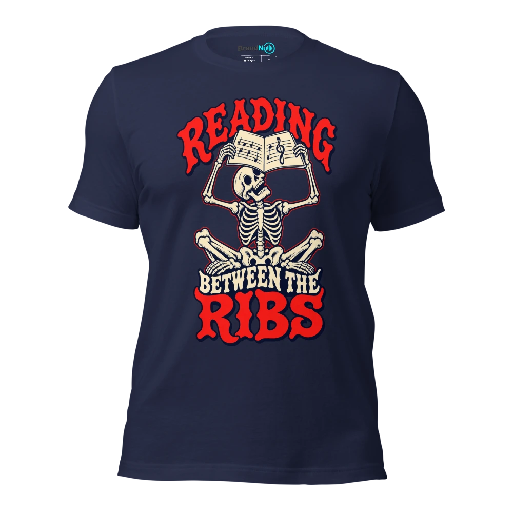 READING BETWEEN THE RIBS T Shirt Navy Front