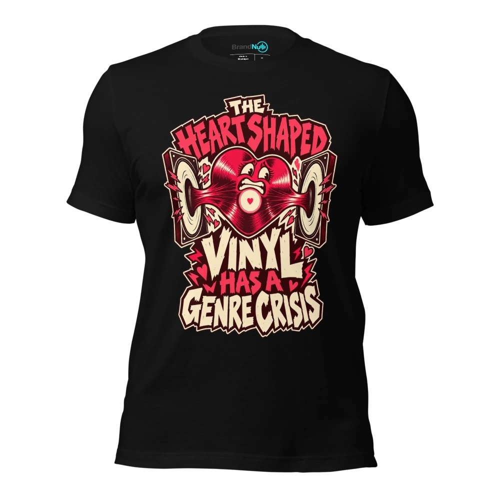 THE HEART SHAPED VINYL HAS A GENRE CRISIS T-SHIRT