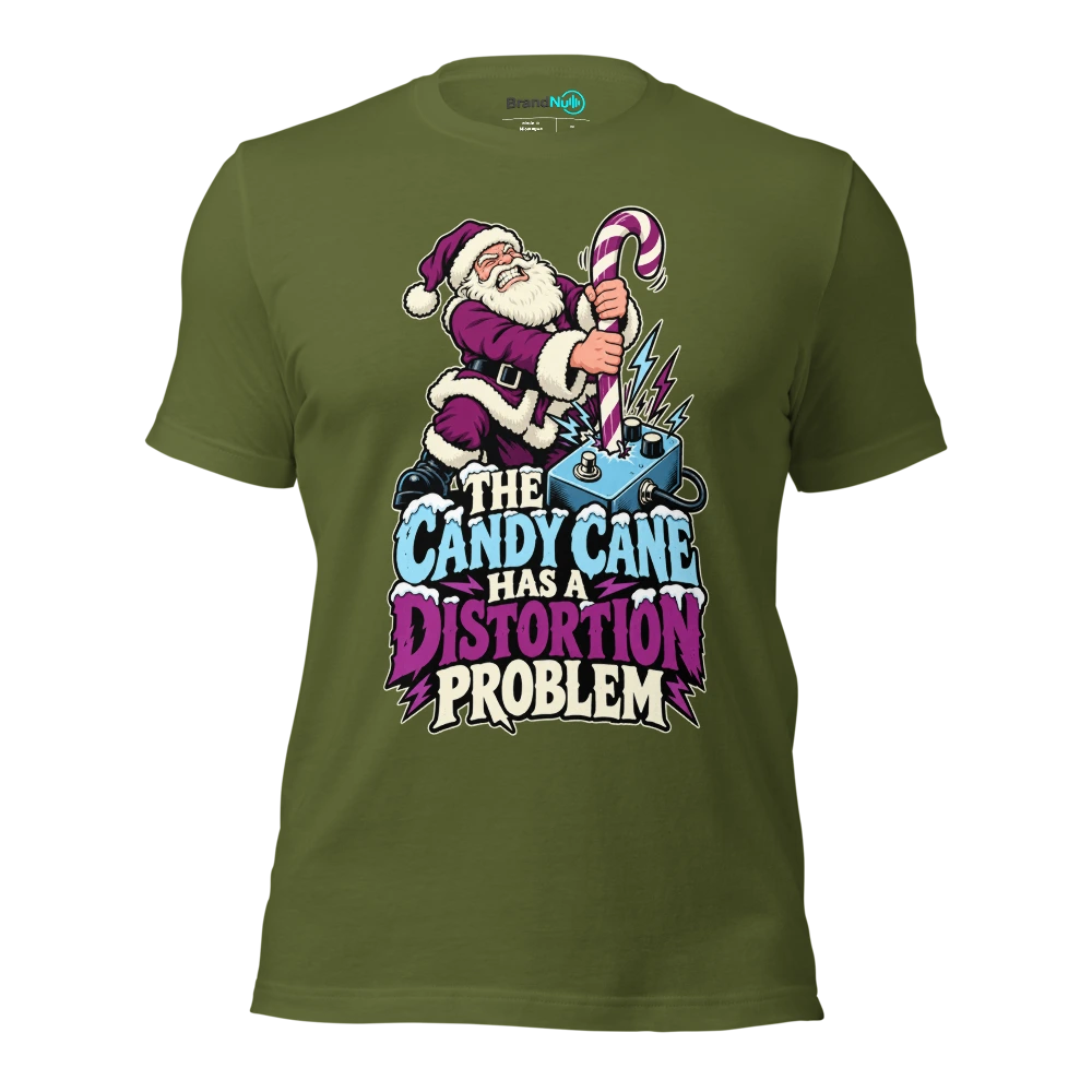THE CANDY CANE HAS A DISTORTION PROBLEM T Shirt Olive Front