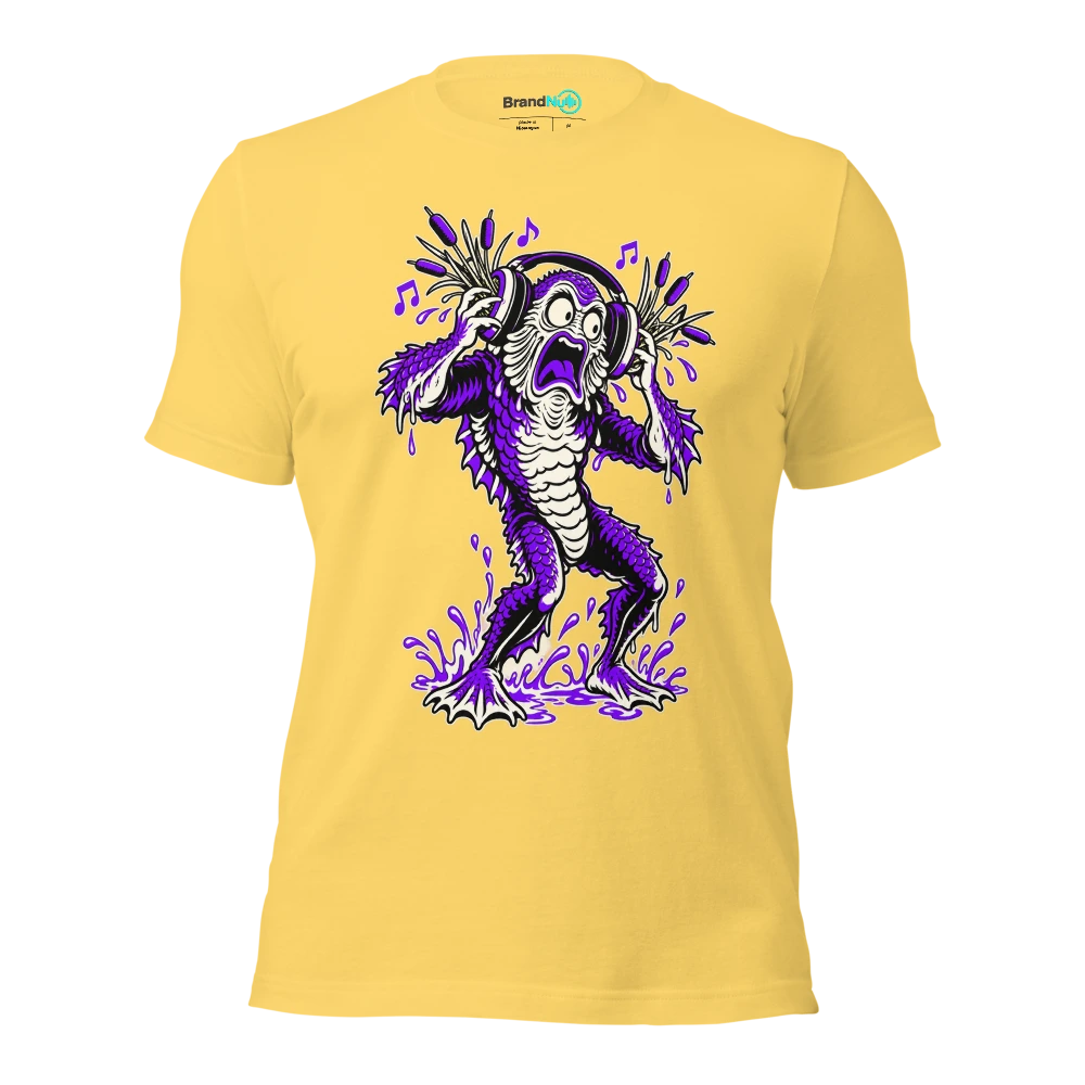 THE CREATURE FROM THE BASS LAGOON T Shirt Yellow Front