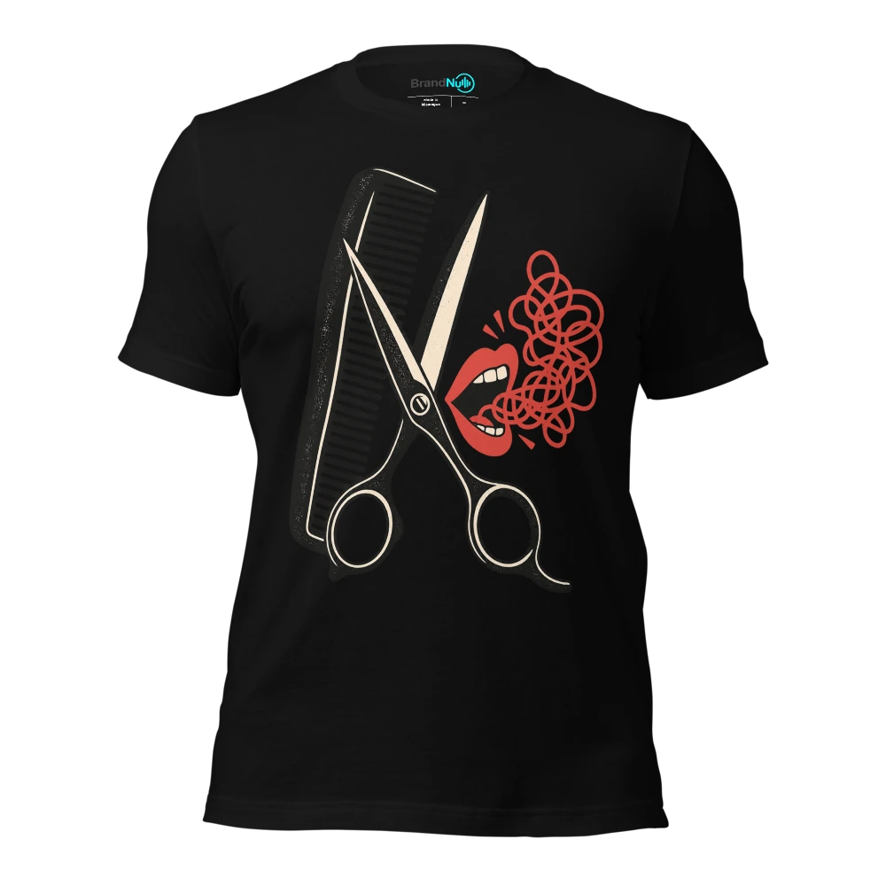 A haircut makes me feel BrandNu until I speak T Shirt Black Front