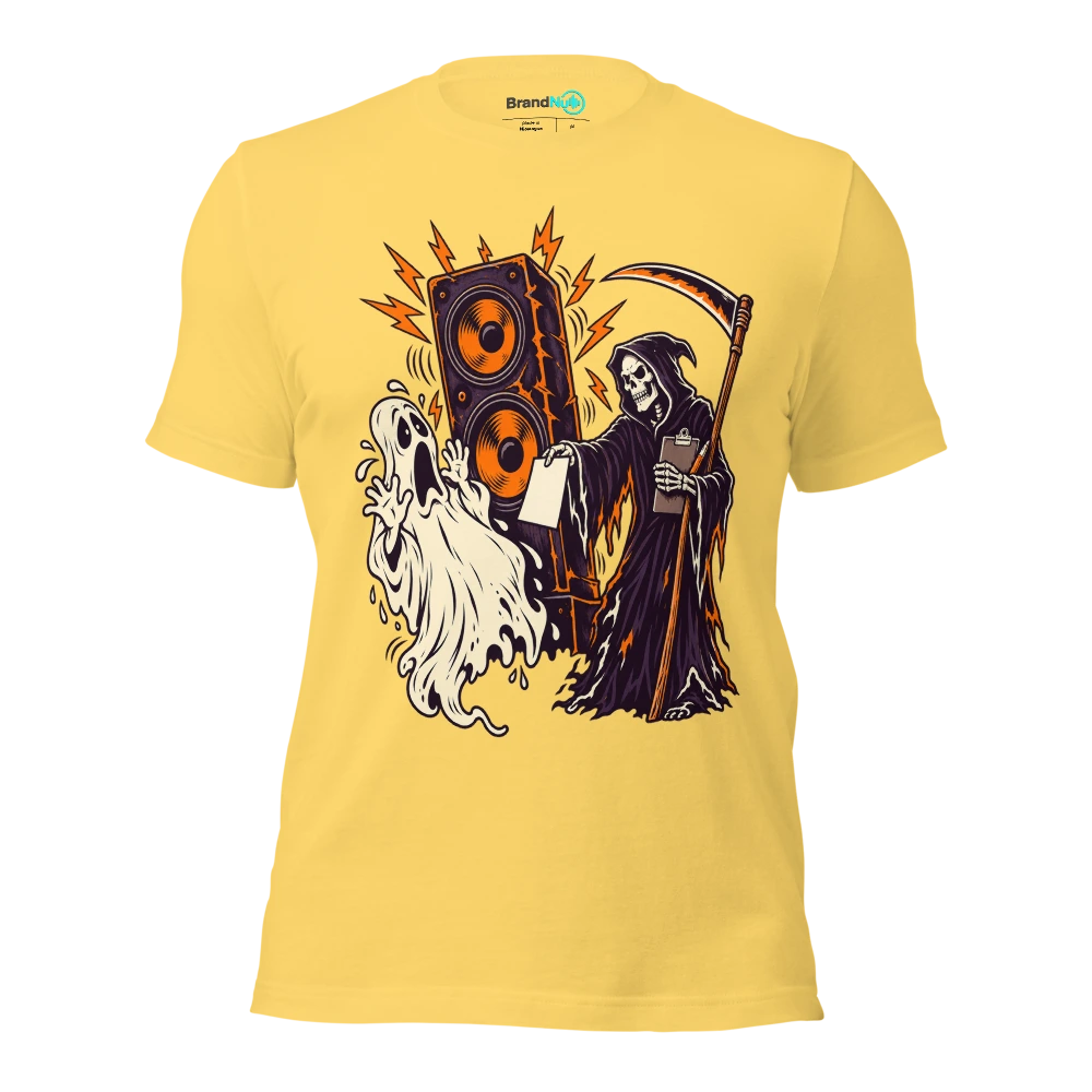MY AFTERLIFE HAS A NOISE COMPLAINT T Shirt - Yellow - front - Ghost 2