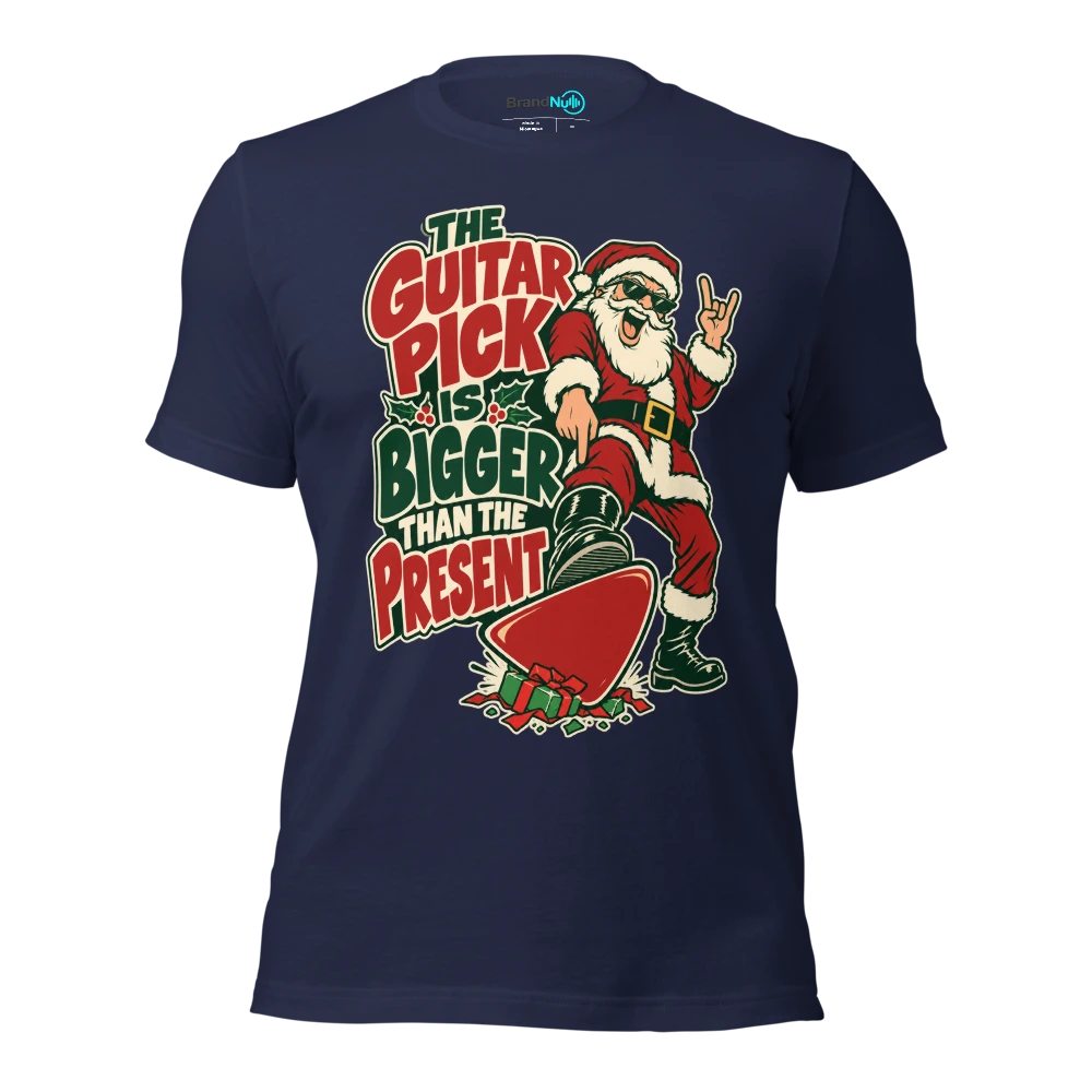 THE GUITAR PICK IS BIGGER THAN THE PRESENT T Shirt Navy Front