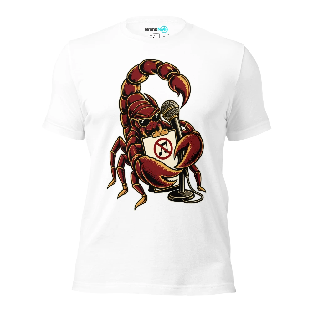 THE SCORPION HAS A STRICT NO REQUESTS RIDER T Shirt White Front