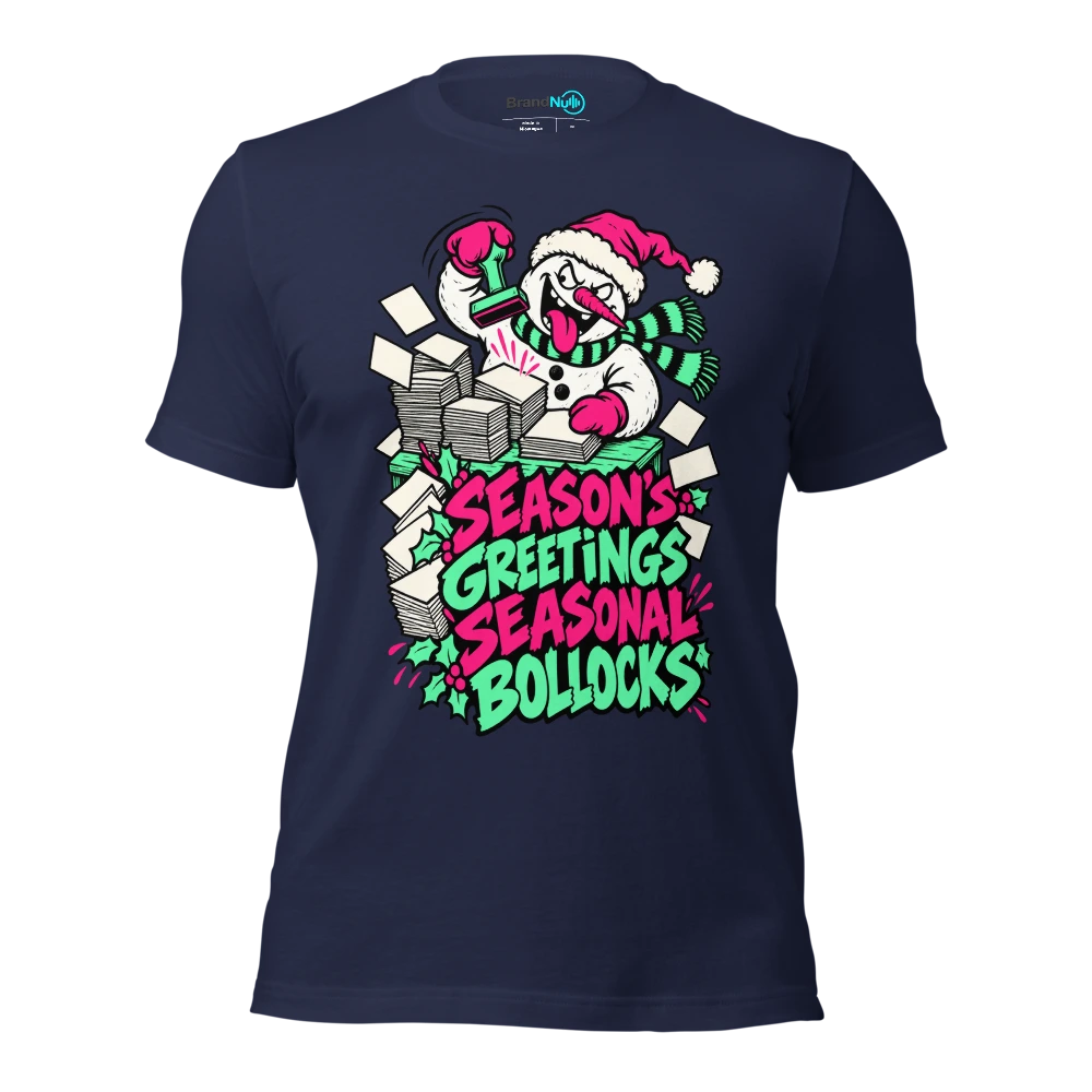 SEASON'S GREETINGS SEASONAL BOLLOCKS T Shirt Navy Front