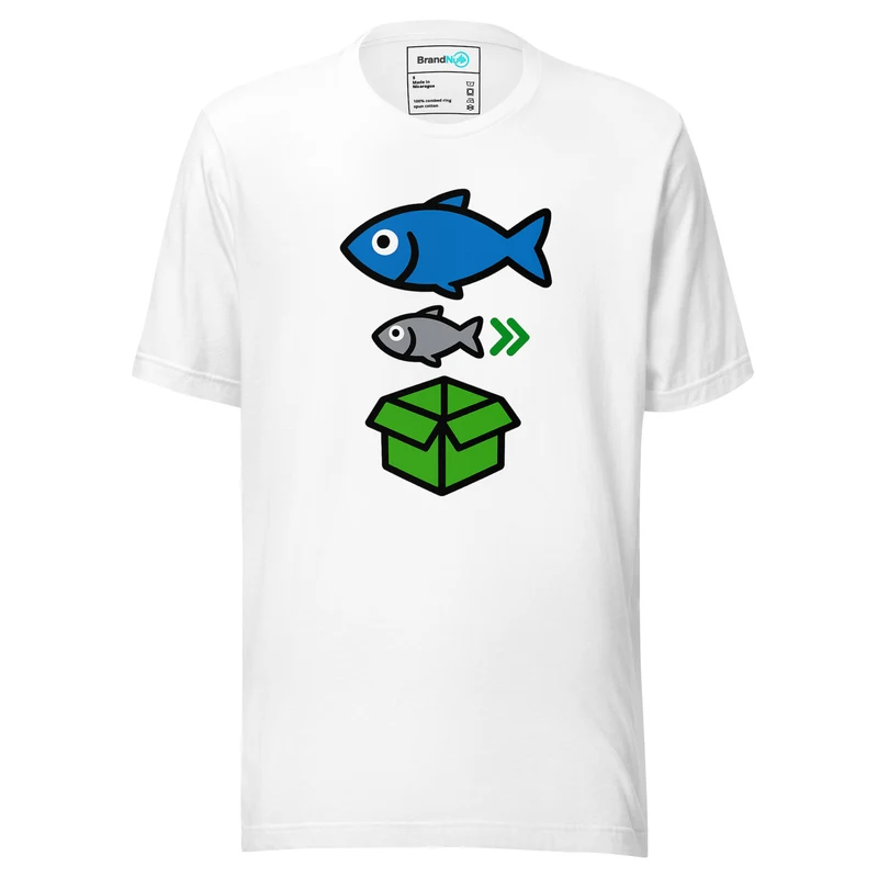 Big Fish Small Fish Cardboard Box T Shirt – Rave Dance Reference - White