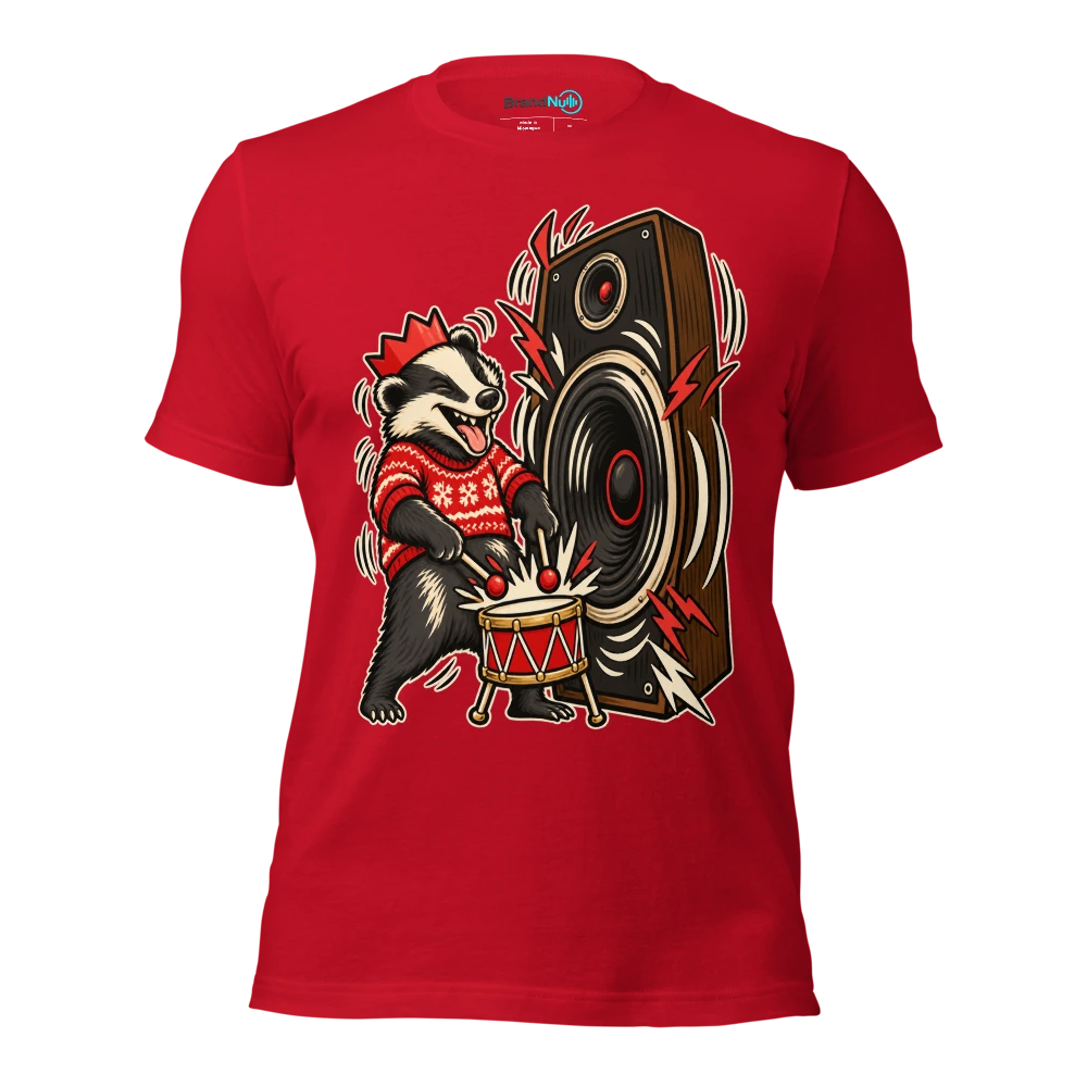 THE BADGER HAS BROUGHT FESTIVE DRUM AND BASS T Shirt Red Front