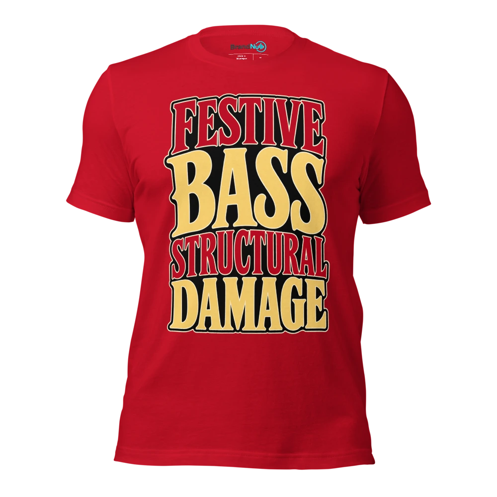 FESTIVE BASS STRUCTURAL DAMAGE T Shirt Red Front